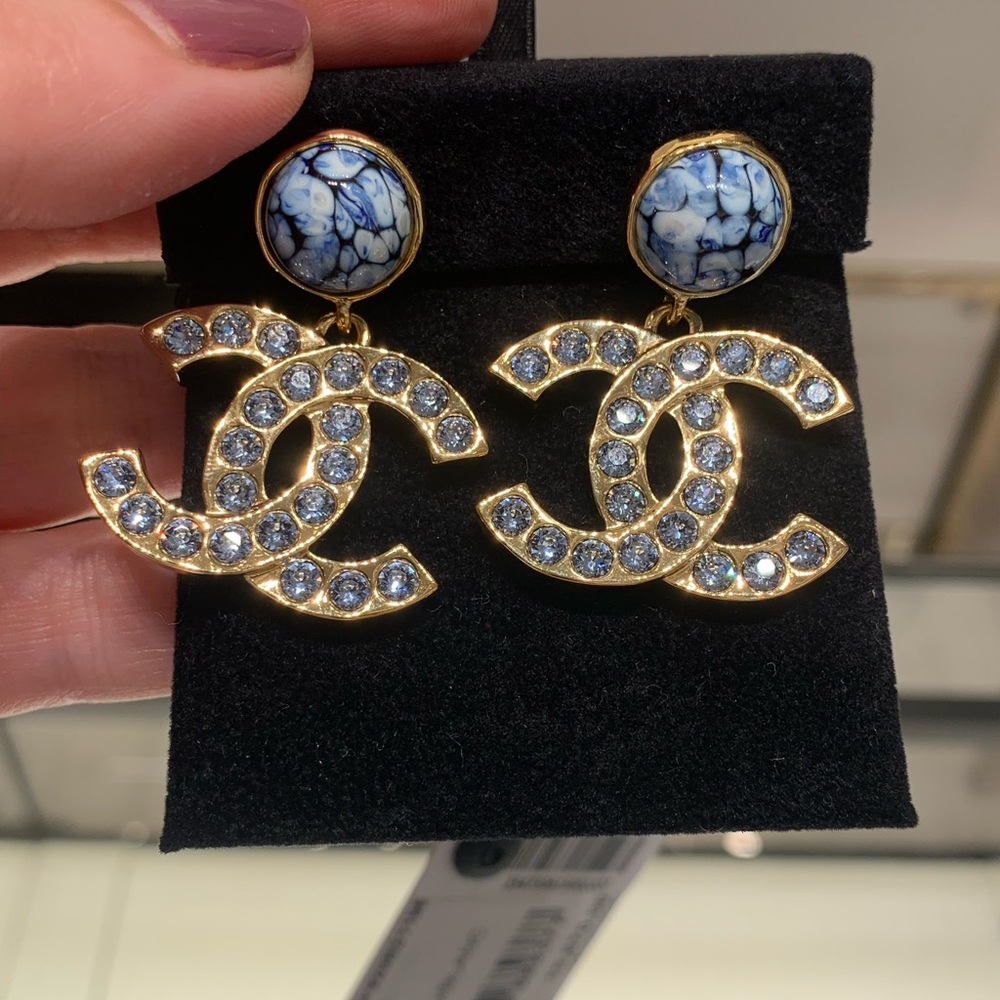 Brand new summer  2025 collection, authentic Chanel Gold /Blue Crystal Earrings